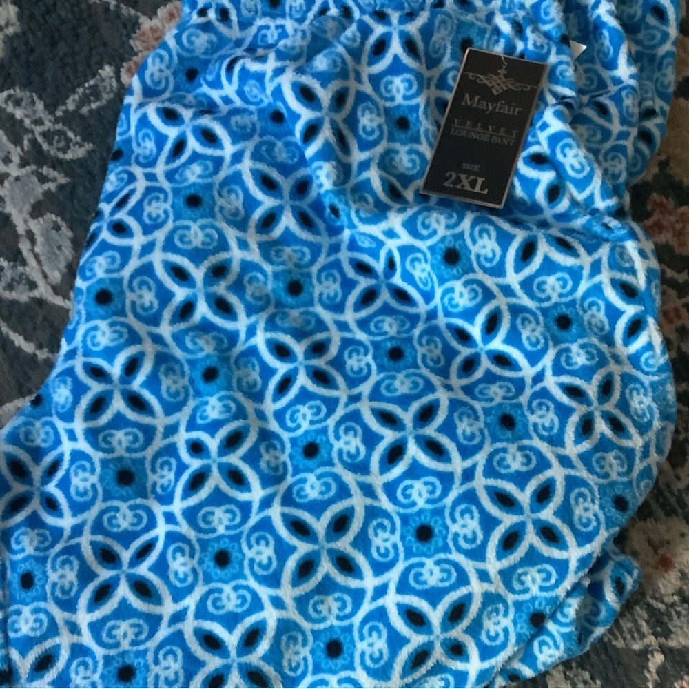 LOWEST🌺 NWT MAYFAIR 2XL or 3XL MINKY FLEECE BLUE MOSAIC LOUNGE PJ PANTS - Picture 3 of 12